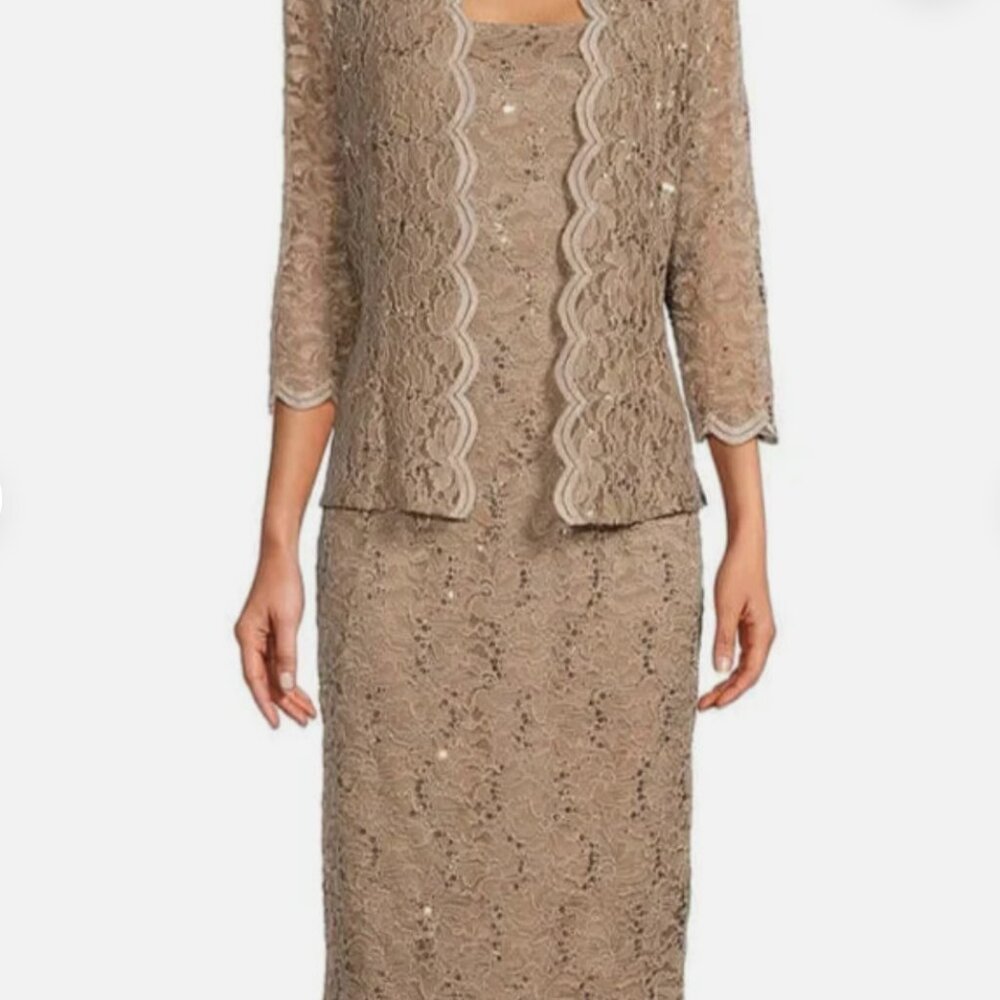 Alex Evenings Sequin Lace Jacket Dress Size 12 Champagne MOTB $199
